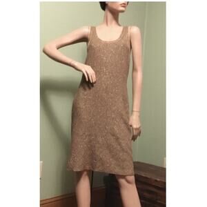 Ralph Lauren blue label Tan Gold metallic Sleeveless Sweater/Body-Con Dress